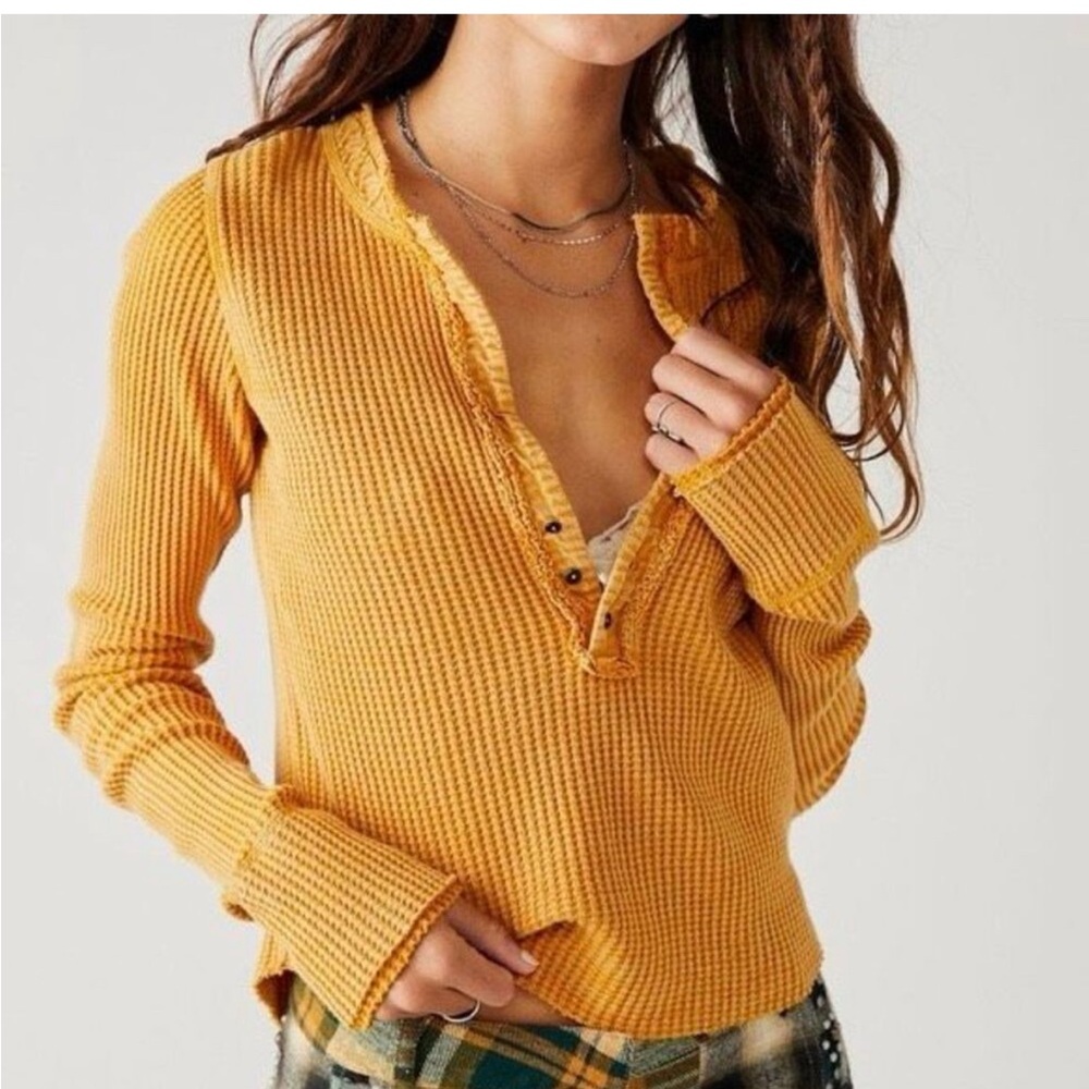 Free People one colt henley thermal top - Mustard - M